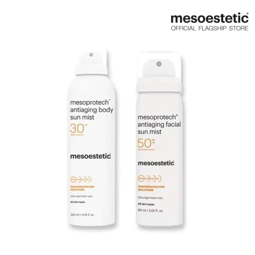 mesoprotech body sun mist + facial sun mist.