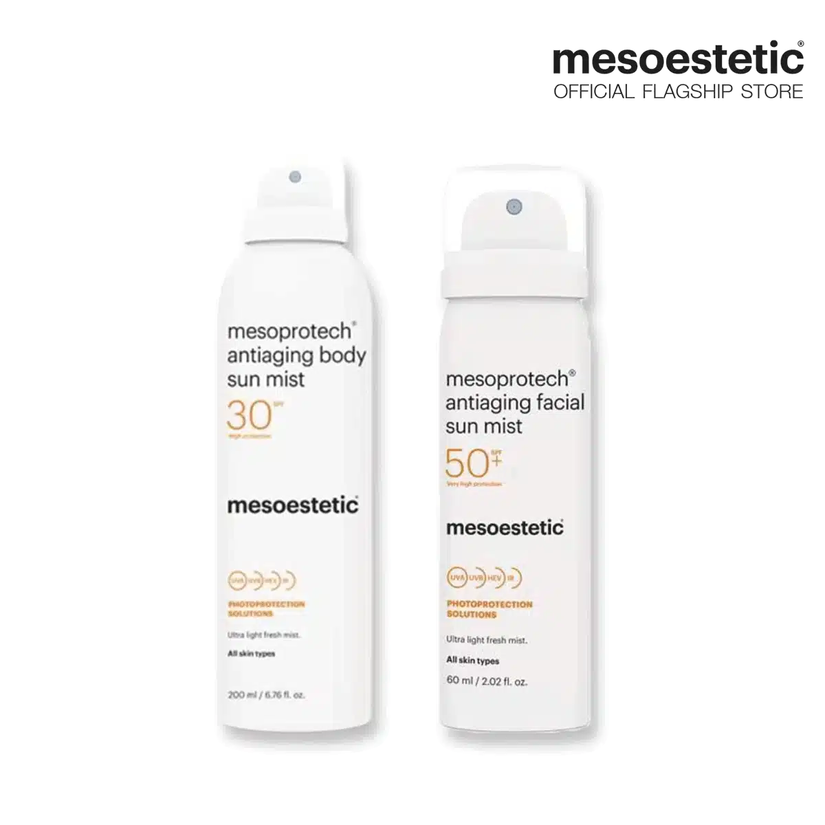 mesoprotech body sun mist + facial sun mist.